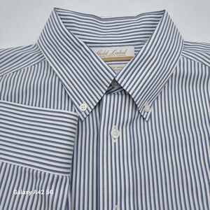 Roundtree & Yorke Gold Label Mens 16 34 Blue White Striped Dress Shirt TAA1812